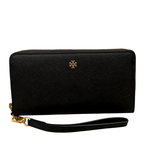 TORY BURCH Emerson Wristlet Zip Continental Wallet Saffiano Leather Black NEW - Picture 2 of 16